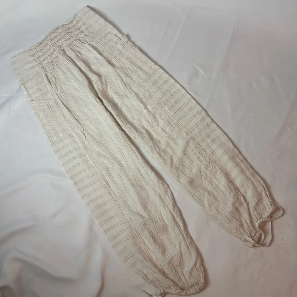 L*Space Summer Love Pants Cream Beige Stripe Tie Ankle Swim Cover Up Size M - Picture 3 of 5